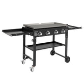 HAOYYE Foldable 4 Burner Flat Top Gas Griddle Cooking Station Propane Fueled Outdoor Griddle Grill with Side Shelves for Patio Backyard BBQ Camping Picnic Tailgate Cookout